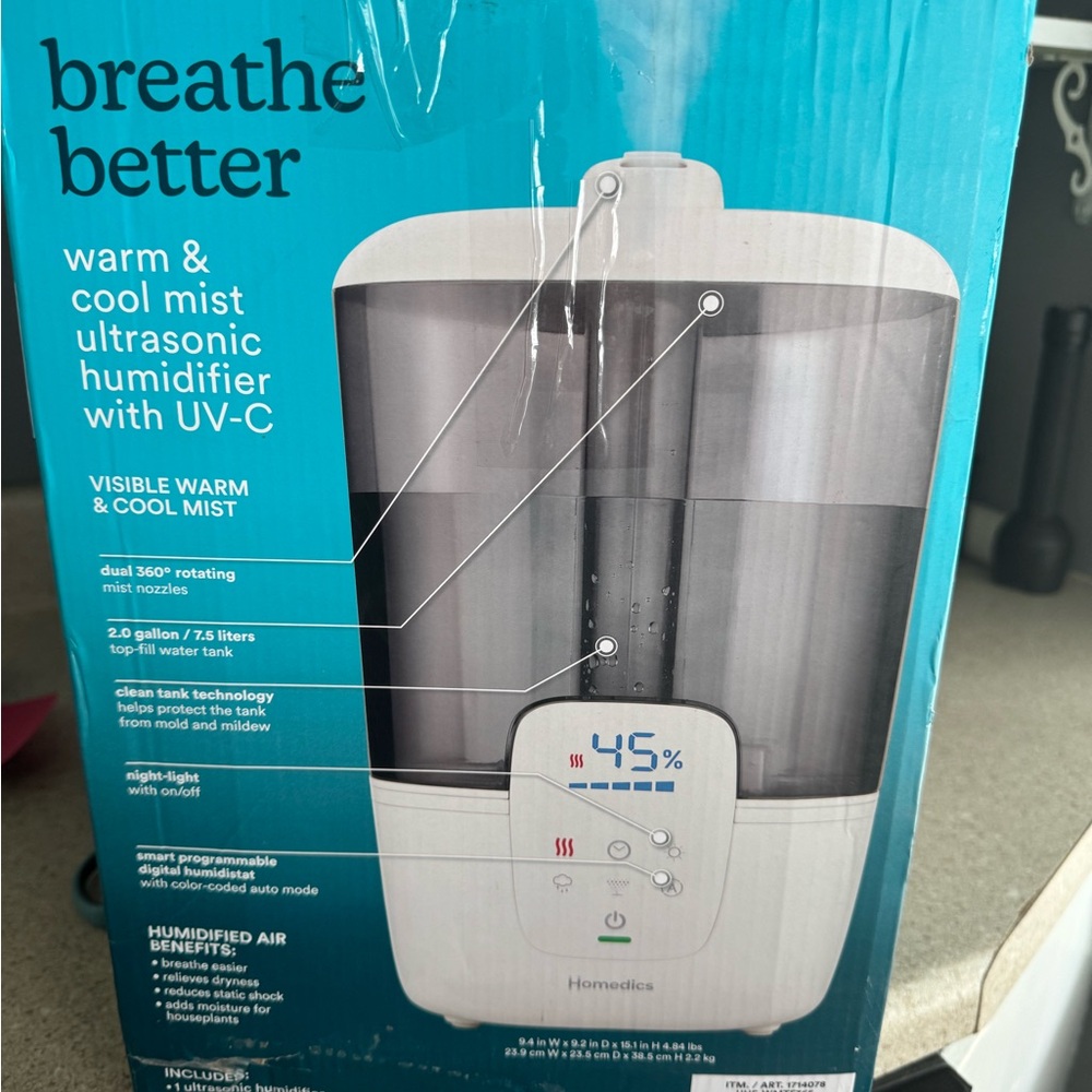 Homedics White and Gray Ultrasonic Humidifier